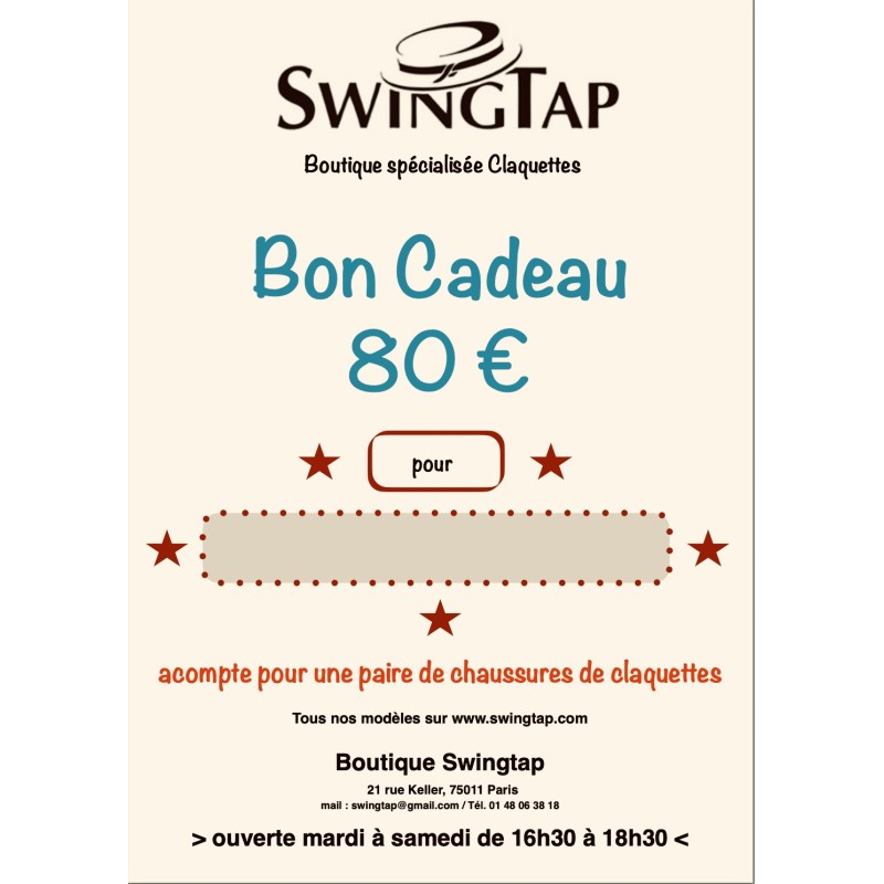 Bon cadeau 80 € chaussures de claquettes