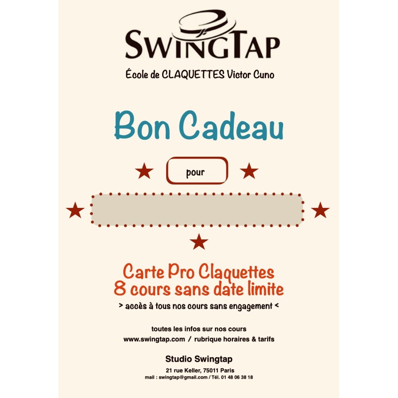 Bon cadeau pour carte pro claquettes