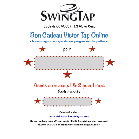 Bon cadeau VictorTapOnline Niveaux 1 et 2 pour 1 mois
