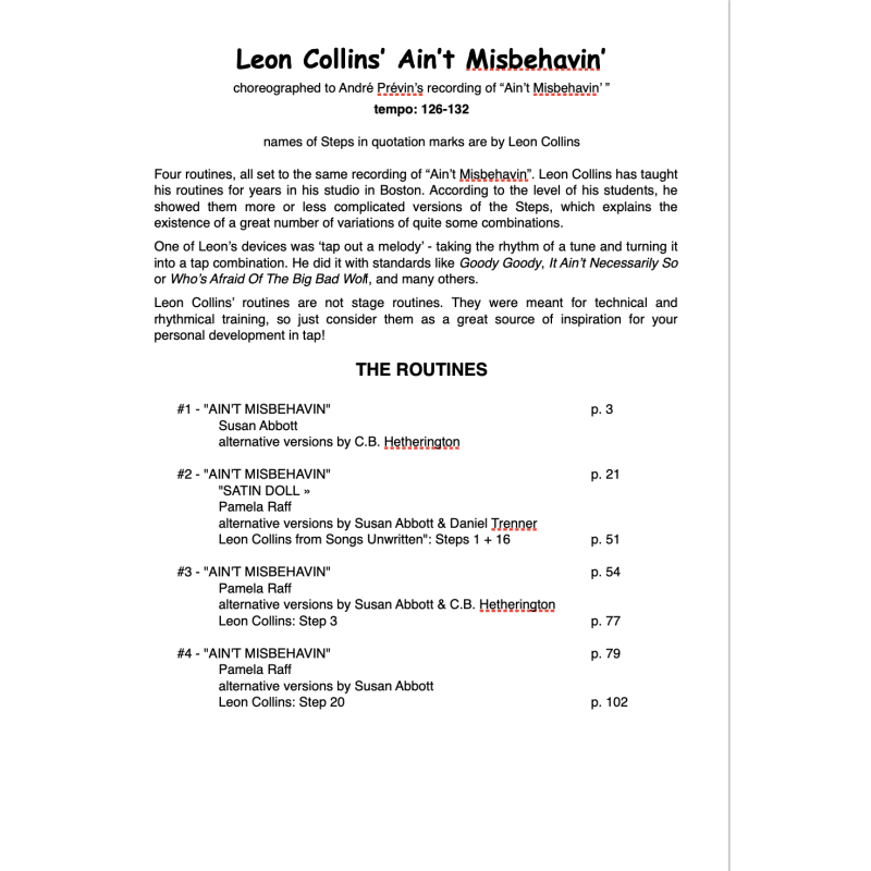 Leon Collins - Ain't Misbehavin' - Routines N° 1 to 4 (EN)